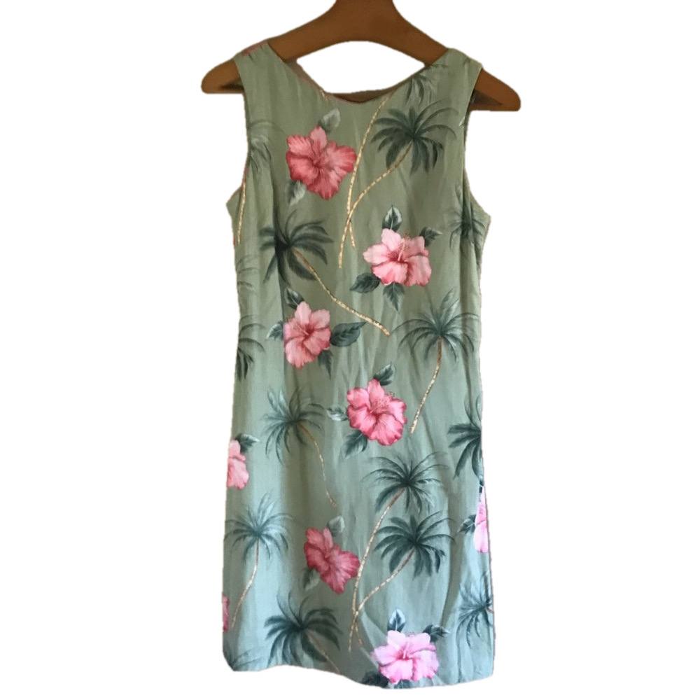 Caribbean Joe Hawaiian 100% Rayon pistachio green midi dress size S - resortwear